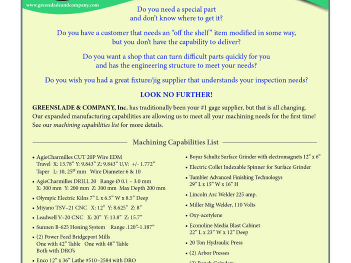 Shop Equipment - Greenslade and Company LLC